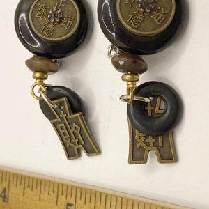 Authentic Original Vintage Style Black and Gold Earrings